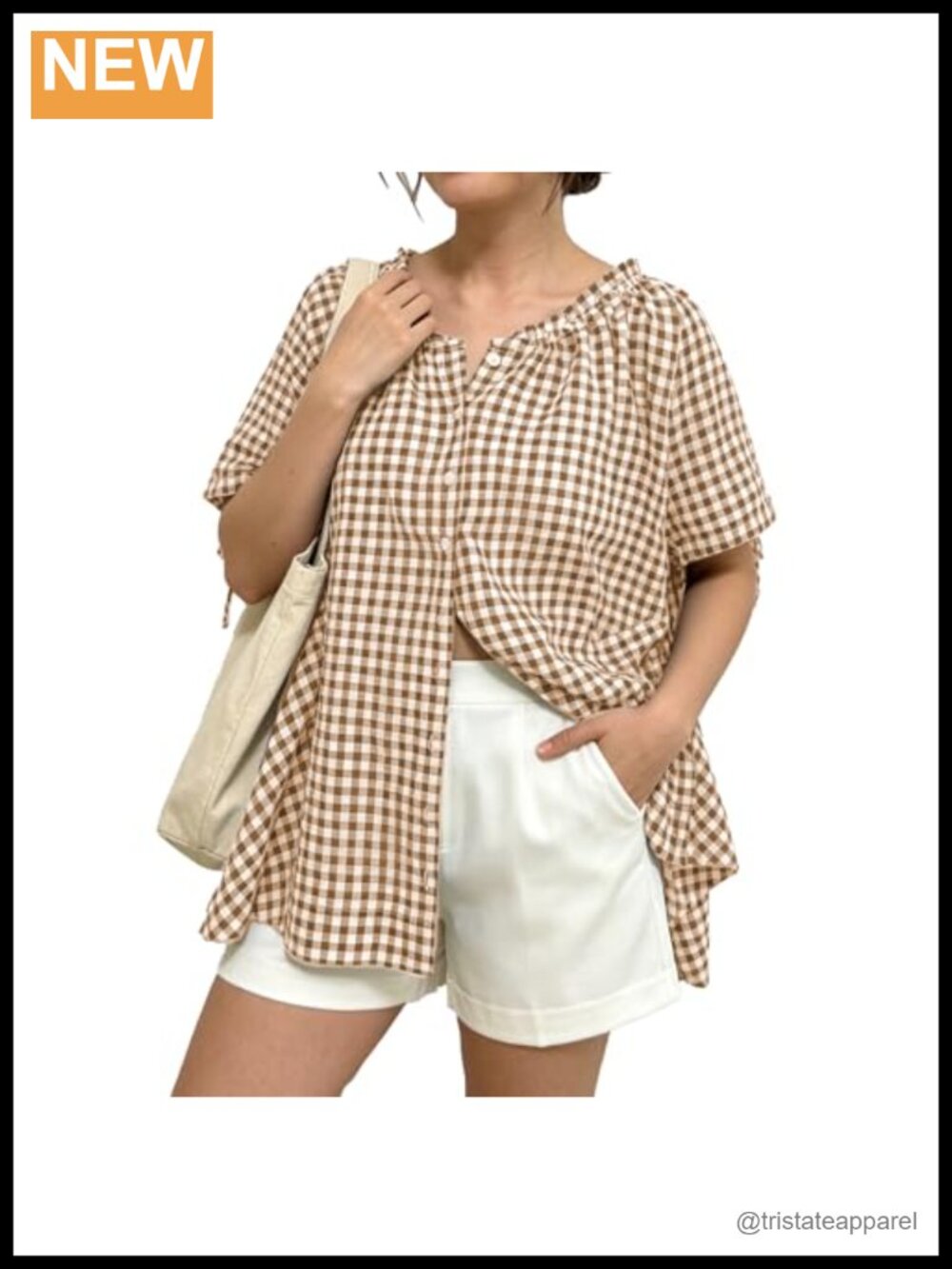 Womens Gingham Tunic Top Checkered Blouse